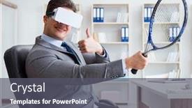  Presentation with virtual reality medical - Colorful presentation enhanced with businessman-playing-virtual-reality-tennis backdrop and a dark gray colored foreground