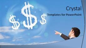  Presentation with dollar sign - Cool new presentation theme with businessman-pointing-at-dollar-sign backdrop and a light blue colored foreground