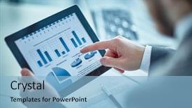  Presentation with electronic - PPT theme consisting of businessman pointing at electronic data background and a  colored foreground