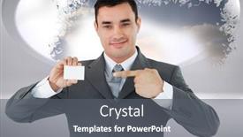  Presentation with splash - Audience pleasing PPT layouts consisting of businessman pointing at his businesscard against splash showing cloudy sky backdrop and a gray colored foreground