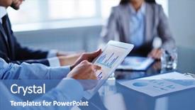  Presentation with data - Beautiful presentation theme featuring businessman pointing at touchpad with data backdrop and a teal colored foreground