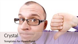  Presentation with torn down buildings - Colorful presentation theme enhanced with businessman pointing his thumb down backdrop and a  colored foreground