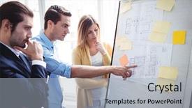  Presentation with coworkers - Presentation theme consisting of businessman pointing on blueprints while background and a light gray colored foreground