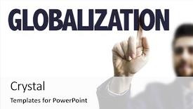  Presentation with globalization - Theme featuring businessman pointing the text globalization background and a white colored foreground