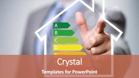  Presentation with energy conservation - Theme having businessman pointing to energy efficiency background and a coral colored foreground