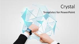  Presentation with network - Colorful presentation design enhanced with businessman pointing to smart watch backdrop and a white colored foreground