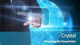  Presentation with awareness - Presentation theme having businessman pointing to word awareness against glowing sphere on black background background and a teal colored foreground
