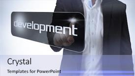  Presentation with development - Slides with businessman pointing to word development against white background with vignette background and a light blue colored foreground