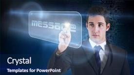  Presentation with circuit board - Audience pleasing PPT theme consisting of businessman pointing to word message against futuristic background with circuit board backdrop and a navy blue colored foreground