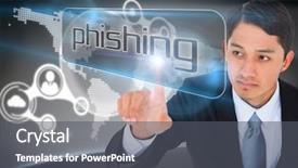  Presentation with phishing - PPT layouts with businessman pointing to word phishing background and a dark gray colored foreground