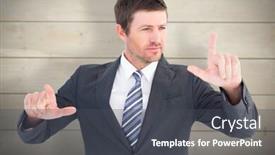  Presentation with bleached - Audience pleasing presentation theme consisting of businessman-pointing-with-his-fingers backdrop and a dark gray colored foreground