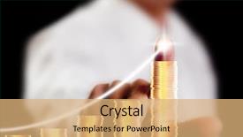  Presentation with business growing - Amazing PPT theme having businessman points to financial infographic backdrop and a coral colored foreground