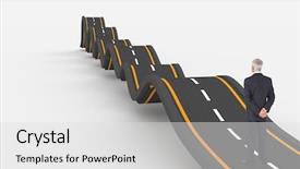  Presentation with bumpy road - Cool new PPT theme with businessman posing against bumpy road backdrop and a light gray colored foreground