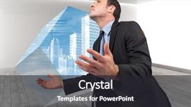  Presentation with structure - PPT theme enhanced with businessman posing with arms out against orange structure in a grey room background and a dark gray colored foreground