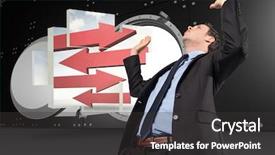  Presentation with safe - Beautiful theme featuring businessman posing with arms raised backdrop and a  colored foreground