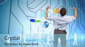  Presentation with circuit board - PPT layouts enhanced with charts graphs representation blue - businessman posing with arms raised background and a light blue colored foreground