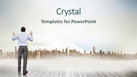  Presentation with horizon - Slide deck enhanced with businessman posing with hands up background and a sky blue colored foreground