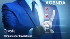  Presentation with agenda - Slide deck with businessman-preparing-the-agenda background and a navy blue colored foreground