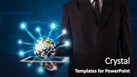  Presentation with earth - Cool new slide deck with businessman presenting 3d earth globe backdrop and a black colored foreground