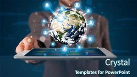  Presentation with world geography earth globe model - Cool new PPT theme with businessman presenting 3d earth globe backdrop and a ocean colored foreground