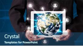  Presentation with earth - Slide deck enhanced with businessman presenting 3d earth globe background and a ocean colored foreground