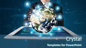  Presentation with earth - Slides with businessman presenting 3d earth globe background and a ocean colored foreground