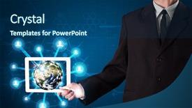  Presentation with earth - Colorful presentation enhanced with businessman presenting 3d earth globe backdrop and a ocean colored foreground