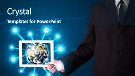  Presentation with earth - Slides enhanced with businessman presenting 3d earth globe background and a ocean colored foreground