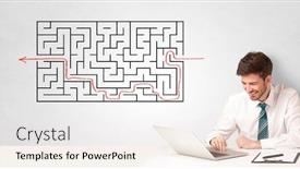  Presentation with maze - Colorful presentation enhanced with businessman presenting a maze on a wall backdrop and a sky blue colored foreground