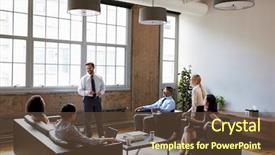  Presentation with wide - Audience pleasing slide set consisting of businessman presenting at an informal backdrop and a tawny brown colored foreground