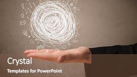  Presentation with chaos - Amazing slide set having businessman presenting chaos concept in her palm backdrop and a violet colored foreground