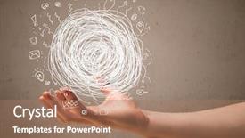  Presentation with chaos - Presentation theme consisting of businessman presenting chaos concept in her palm background and a coral colored foreground