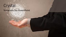  Presentation with chaos - Slides featuring businessman presenting chaos concept in her palm background and a coral colored foreground