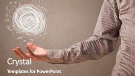  Presentation with chaos - Amazing presentation design having businessman presenting chaos concept in her palm backdrop and a coral colored foreground