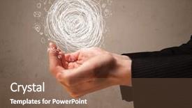  Presentation with chaos - Theme featuring businessman presenting chaos concept in her palm background and a tawny brown colored foreground