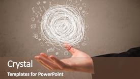  Presentation with chaos - Cool new PPT theme with businessman presenting chaos concept in her palm backdrop and a violet colored foreground