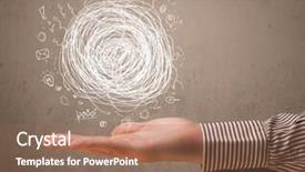  Presentation with chaos - Beautiful PPT theme featuring businessman presenting chaos concept in her palm backdrop and a coral colored foreground