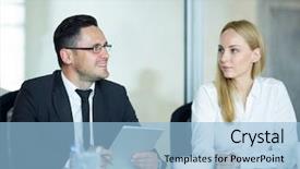  Presentation with middle ages portrait - Audience pleasing PPT layouts consisting of businessman presenting ideas in meeting backdrop and a light blue colored foreground