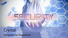  Presentation with security - Presentation design featuring businessman presenting the word security background and a light blue colored foreground