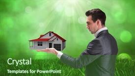  Presentation with glowing lights - Colorful presentation theme enhanced with businessman presenting with hand against field against glowing lights backdrop and a forest green colored foreground
