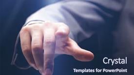  Presentation with doll button eyed - Beautiful PPT theme featuring businessman pressing an imaginary button backdrop and a navy blue colored foreground