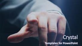  Presentation with kyc button representing know - Colorful presentation theme enhanced with businessman pressing an imaginary button backdrop and a navy blue colored foreground