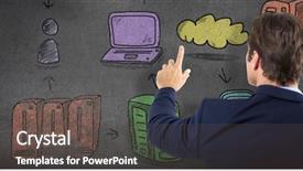  Presentation with virtual - Colorful presentation design enhanced with virtual screen against black wall backdrop and a dark gray colored foreground