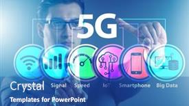  Presentation with concept - Slides with businessman-pressing-button-in-5g background and a ocean colored foreground