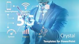  Presentation with modern medicine cardiology concept mixed - Slides enhanced with businessman-pressing-button-in-5g background and a teal colored foreground