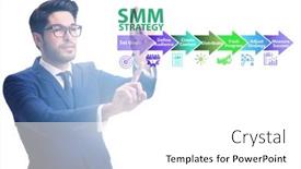  Presentation with strategy - Beautiful PPT layouts featuring businessman-pressing-button-in-smm backdrop and a white colored foreground