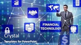  Presentation with fintech - Cool new PPT layouts with pressing buttons in fintech concept backdrop and a ocean colored foreground