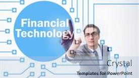  Presentation with fintech - Theme having businessman pressing buttons in fintech concept background and a light blue colored foreground