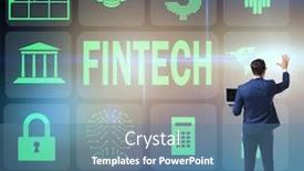  Presentation with fintech - Presentation design consisting of businessman pressing buttons in fintech background and a teal colored foreground