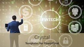  Presentation with fintech - PPT layouts with businessman-pressing-buttons-in-fintech background and a coral colored foreground